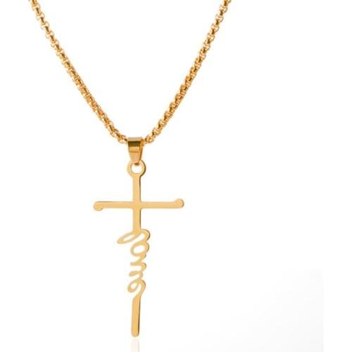 Fashion Classic Letter Cross Pendant Necklace For Women Girls Simple Style Geometric Stainless Steel Choker Jewelry Party Gifts