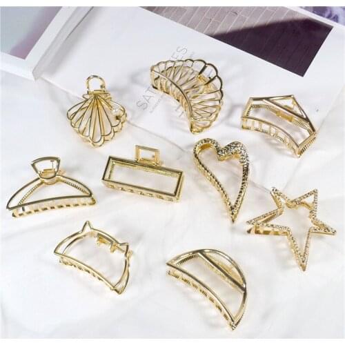 Fashion Metal Hair Claws for Women Girls Geometric Hairpin Cute Hair Claw Heart Kitty Star Shell Shape Hair Accessories