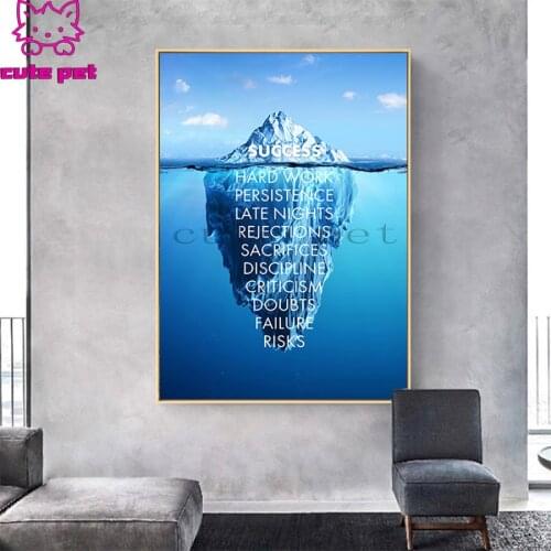 5 d diamond mosaicMotivational Poster Success Quotes Ice Mountain Reflection For Living Room Home Decor diamond Painting