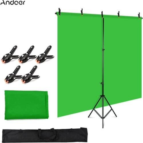Andoer 5x7ft Solid Color Backdrop Photography Kit with 5x7ft T-Shaped Background Adjustable Stand 5 Spring Clamps
