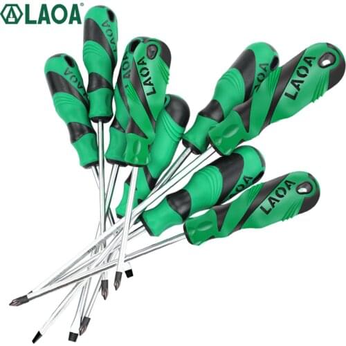 LAOA 2pcs Screwdrivers Set Double Color handle Screw Driver With Magnetism S2 Slotted & Phillips Screwdrivers