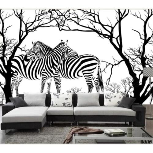 Beibehang Wallpaper custom large high-end modern art black and white embossed abstract tree zebra living room sofa background