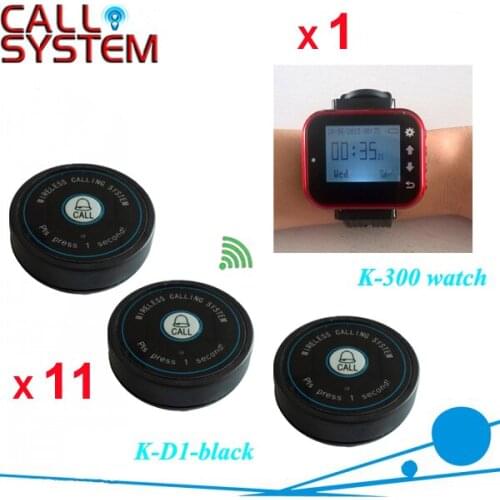 One Set 1 Watch Receiver for Waitress 11 table button for Guest Table Ordering Food Buzzer Device