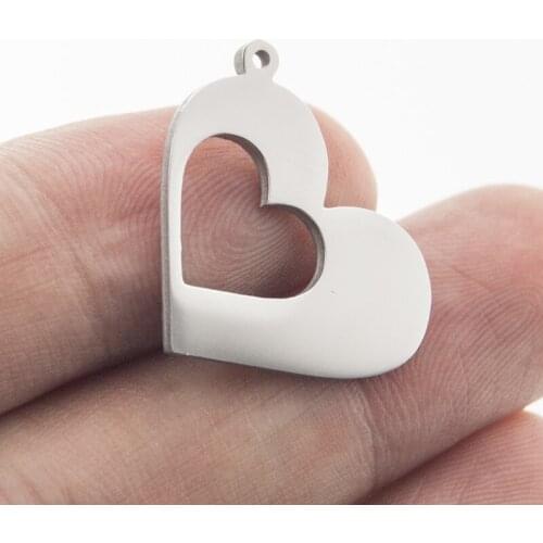 Steel/gold color heart in heart tag blank charm pendant both sides mirror polished stainless steel high quality wholesale 100pcs