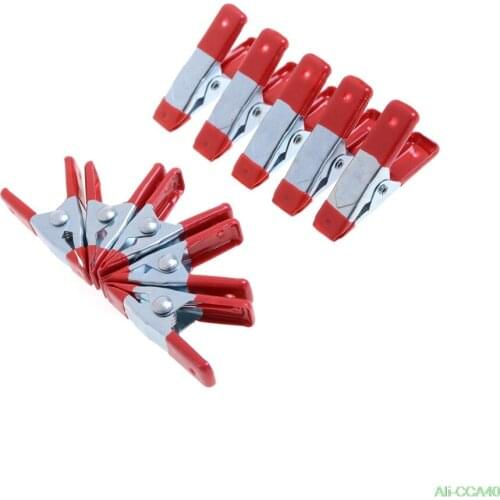 Hot 10pcs 2" Mini Metal Heavy Duty Spring Clamps Crocodile Clip Red Plastic Tips Tool Clips Grip Holder