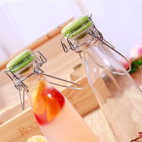 Bottle portable milk bottle fruit drink bottle soy milk yogurt fresh-keeping bottle Creative sealed snap bottle glass