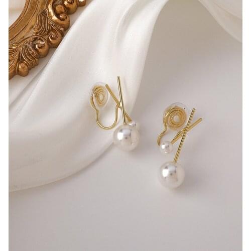 Origin Summer Minimalist Vintage Cross Simulation Pearl Clip Earring for Women Elegant Gold Metal Geometrical Earring Jewelry
