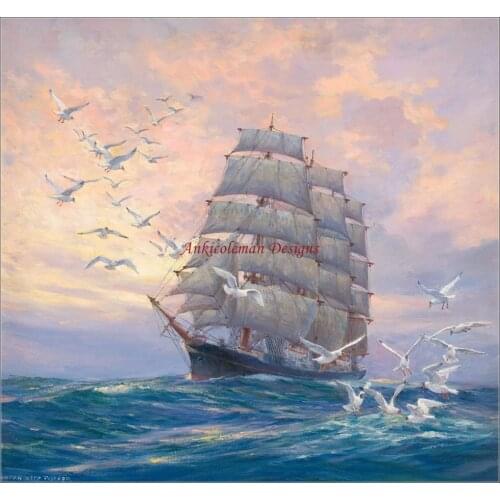 Needlework for embroidery DIY DMC Color High Quality - Counted Cross Stitch Kits 14 ct Oil painting - A Sailing Ship