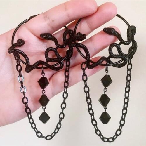 Black Snake Hoop Earrings Wiccan Creative Goth Jewelry Punk Jewelry Rock VINTAGE Statement Fashion Women Gift Glass Beads