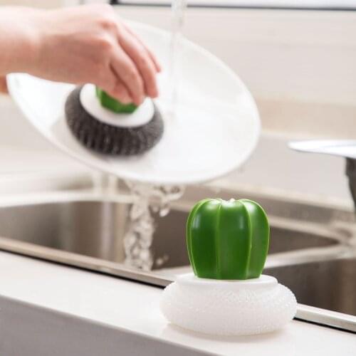 Cactus Shape Cleaning Brush Pot Pan Plate Washing Brushes Glass Dish Brush Scourer Steel Wool Kitchen Cleaning Tool