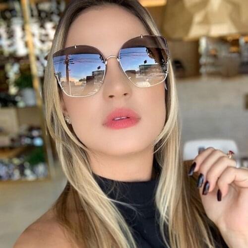 Sunglasses women 2020 vintage Square Gradient Shades Oversized Brand Designer Rimless Sunglasses Female Metal Frame Oculos