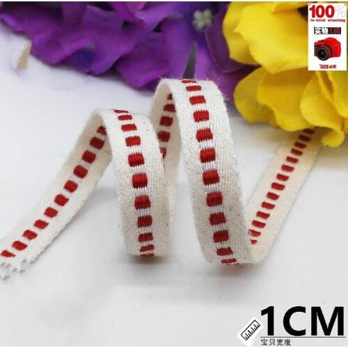 High quality 10mm width Beige red dot Clothing decorative accessories ribbon Belt DIY manual polyester ribbon (1 meter/lot)