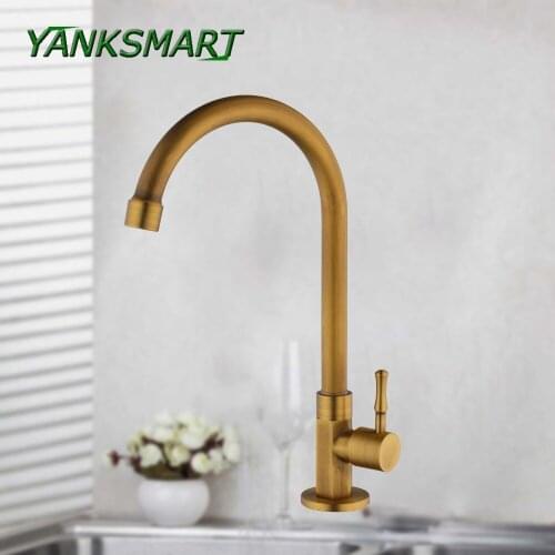 YANKSMART Antique Brass Bathroom Faucet Single Handle Chinese Lavatory Sink Basin Faucets Only Cold Taps Deck Mounted One Hole