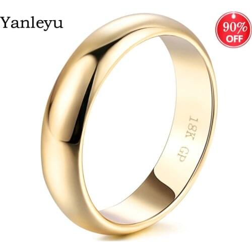 Yanleyu Simple Design Couple Round Rings 18K White/Yellow/Rose Gold Fashion Wedding Bands Jewelry For Men&Women not Fade PR435