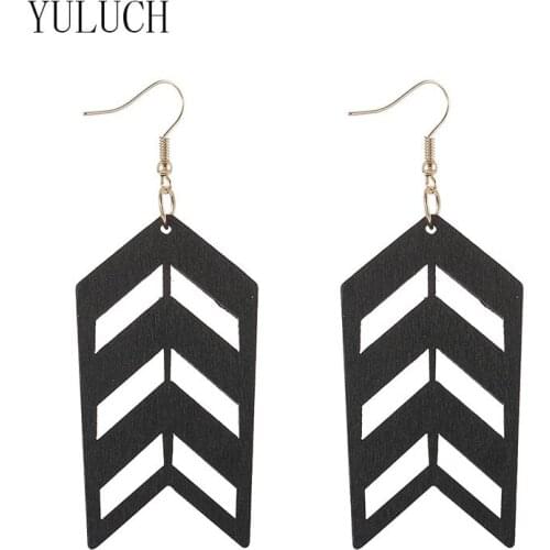 YULUCH Geometric wood hollow pendant earrings for women art 4 colors holiday gifts ladies wooden accessories jewelry H011