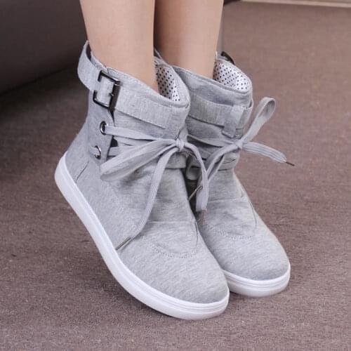 HOT Autumn Women Boots Casual Canvas Shoes Woman Flats Solid Ankle Boots Black and Grey Platform Shoes Woman dfv5