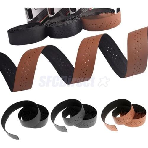 1 Pair Bike Bicycle Handlebar Tape Wrap PU Leather EVA Non-Slip Shockproof Strap + 2 Bar End Plugs