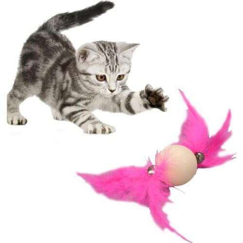 1pc Cat Toy Fake Feather Ball Decor Cat Interactive Toy Cat Teaser Toys For Kittens Pet Supplies Random Color