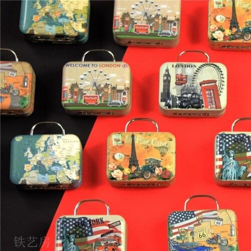 12pc/lot European style retro suitcase creative storage tin candy boxes / coin Iron gift box/coin metal pencil boxes
