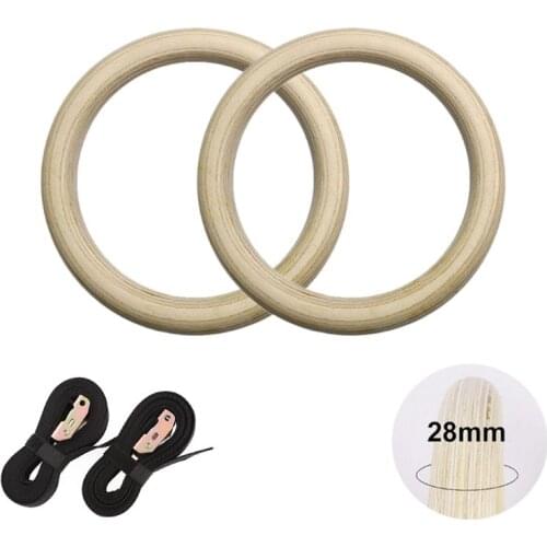 2pcs Gym Rings, Wood Gymnastic Rings with 15ft Adjustable Straps 094C
