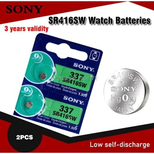 2pcs/lot Sony 100 Original 1.55V 337 SR416SW Silver Oxide Watch Battery 337 SR416SW Button Coin Cell MADE IN JAPAN 0%Hg