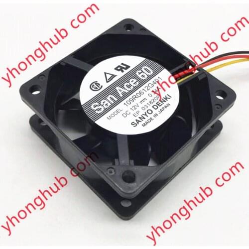 SANYO Denki 109R0612G401 Server Cooling Fan DC 12V 0.24A 60x60x25mm 3-wire