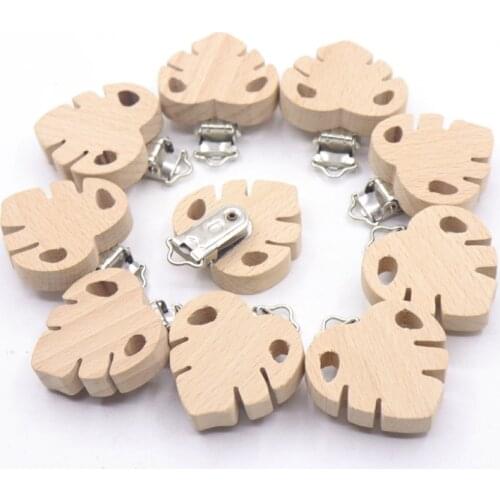 5pc Natural Wooden Animal Pacifier Metal Clips Baby Accessories Food Grade Holder Heart Pacifier Wooden Baby Teether