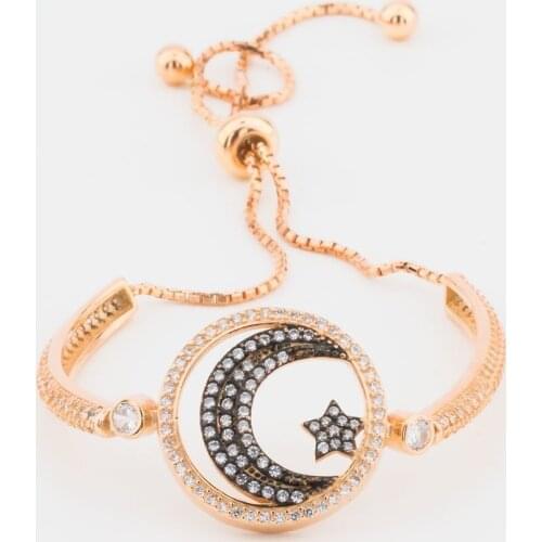 925 Sterling Silver Bracelet with Zircon Stone and Moon Star Design