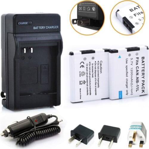 2-Pack NB-11L 1000mAh Battery + Charger + Plug Adapter for Canon PowerShot A2300 A2400 A2500 A2600 A3400 A3500 A4000 110 115 HS
