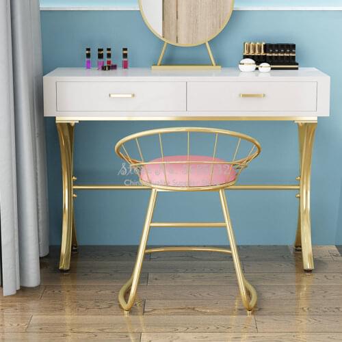 Modern Simplicity golden Iron Bar Stool High quality authenticChair Barstool Beauty Salon Furniture Make Up Chair Soft Armchair