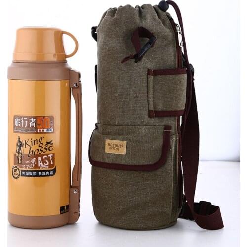 Big waterproof canvas insulated water bottle cooler holder thermal picnic lunch drinks carrier cool bag with strap cup sleeve
