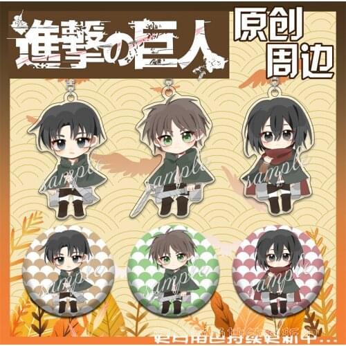 Anime Attack on Titan Levi Ackerman Eren Jaeger Q Version Brooch Pins Badge Keychain Acrylic Itabag Pendant Cartoon Keyring Toy