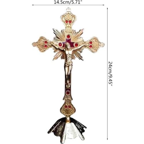 Church Relics Figurines Crucifix Jesus Christ Prayer on the Stand Cross Decor J0PC