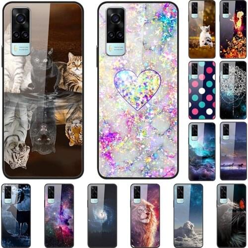 For Vivo Y31 2021 Vivo Y51 2020 Y70 Tempered Glass Case Hard Phone Case Coque For Vivo Y70 Y 31 2021 Case Protective Fundas Y70