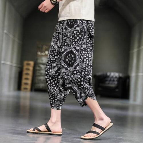Chinese style mens joggers pants harajuku casual sweatpants summer printing harem jogging pants for man