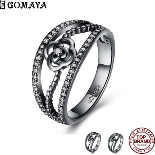 GOMAYA Flowers Design Cubic Zirconia Finger Ring Creativity Vintage Women Rings Romantic Party Birthday Jewelry Gift For Friend