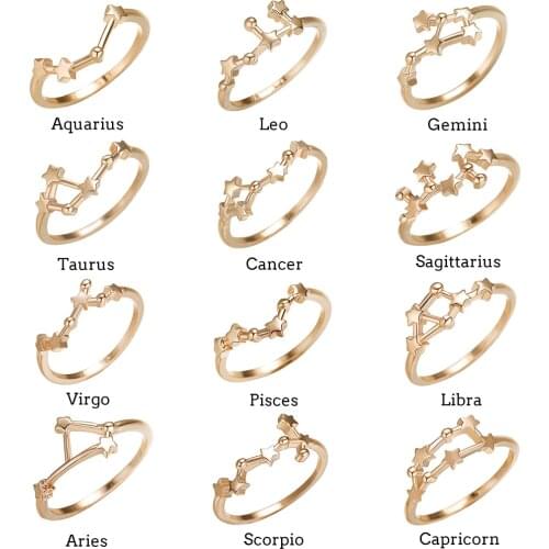 Todorova Creative Star Zodiac Sign 12 Constellation Ring Libra Gemini Taurus Cancer Aries Rings for Women Fashion Jewelry