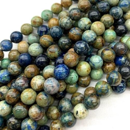 15" Natural Blue White Lapis Lazuli Azurite Chrysocolla Round Loose Jewelry Necklaces Bracelets Gemstones Beads 6-12mm 06460