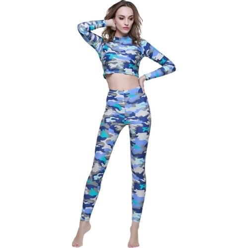 Swim Top and Tights Full Legs 2017 Fish Mermaid Scales Printed Leggings Swim Rash Guard for Women Sun Protective Swimwear