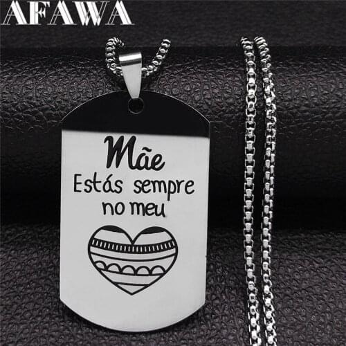 Mae Estas Sempre No Meu Stainless Steel Silver Color Portuguese Mother Family Necklace Women Portuguese Jewery colares N3616S01