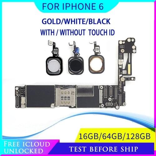 100% Original unlocked for iphone 6 Motherboard With Touch ID/without Touch ID,for iphone 6 Logic boards,16gb / 64gb / 128gb