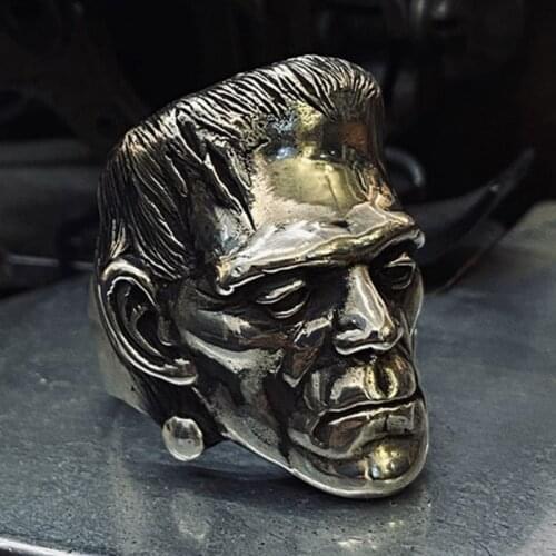 Fashion Frankenstein Face Rings for Men And Women Cool Horror Scientist Stainless Steel Biker Ring Punk Hip Hop Jewelry