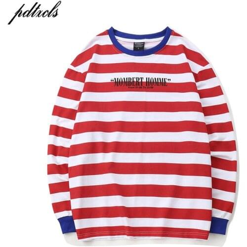 Original Design High Street Letter Printed Long Sleeve Shirts Mens Hip Hop Autumn Cotton Streetwear Fahsion Striped Tops Tees