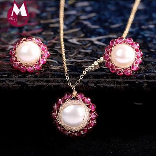 Women Pearl Set 100% Real 925 sterling silver Baroque Pearl Necklace Pendant Stud Earing jewelry boucles d oreille femme 2019 S6