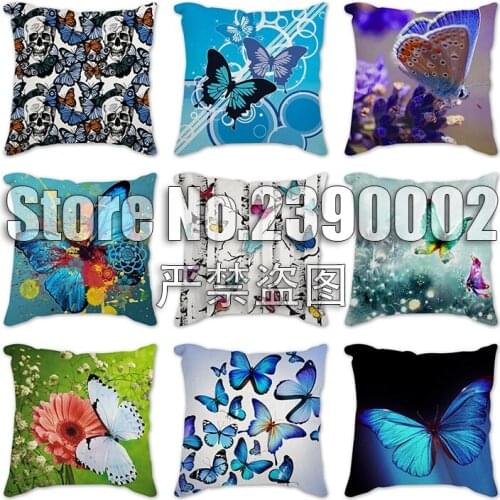Cushion Cover Polyester Flowers Butterfly Pillow Cover Sofa Cushion Home Decorative Pillows Car Throw Pillowcase Cotton Linen