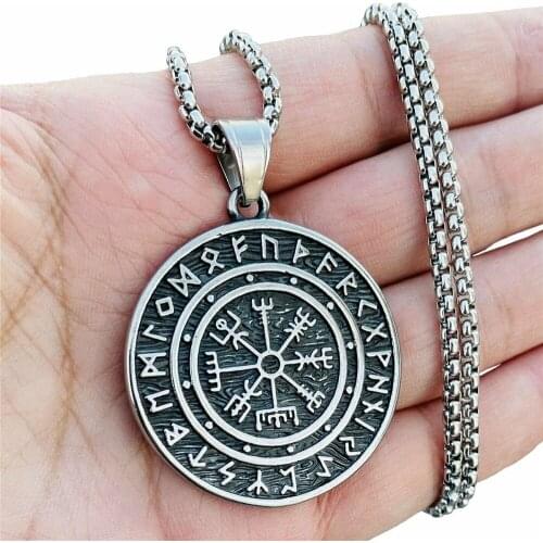 Norse Viking Compass Vegvisir Rune Pendant Necklace Sigil Stainless Steel