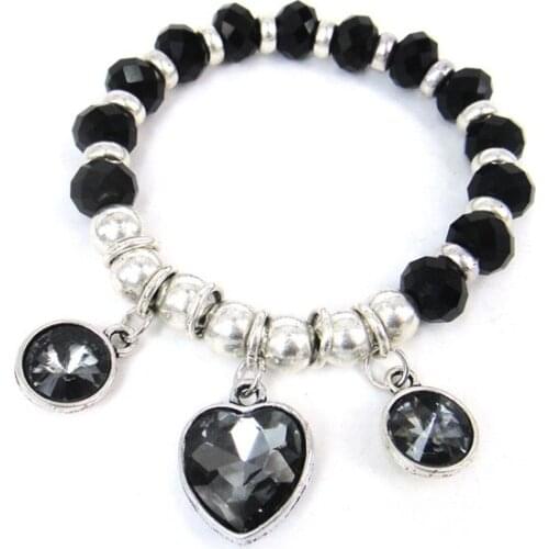 New Arrive Free Shipping facet crystal glass beads,alloy beads with crystal heart charm bracelet metal ladies handwork bracelet
