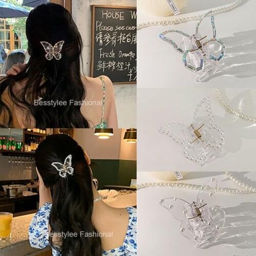 New Butterfly Hair Claw Pearl Sweet Hair Clips Resin Hair Clamps Barrettes Styling Tools Women Girls Fashion Hair Accessories