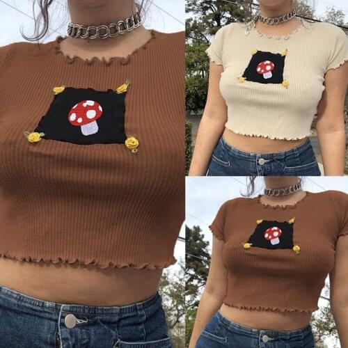 Frill Short Sleeve Cropped Tshirt Ladies Summer Fashion Basic T Shirt Women Cute Tee Shirt Streetwear