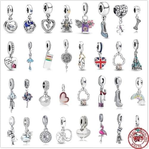 925 Sterling Silver Love My Home Heart Dangle Dangle Charms Pendant DIY fine beads Fit Original Pandora Charm Bracelet Jewelry